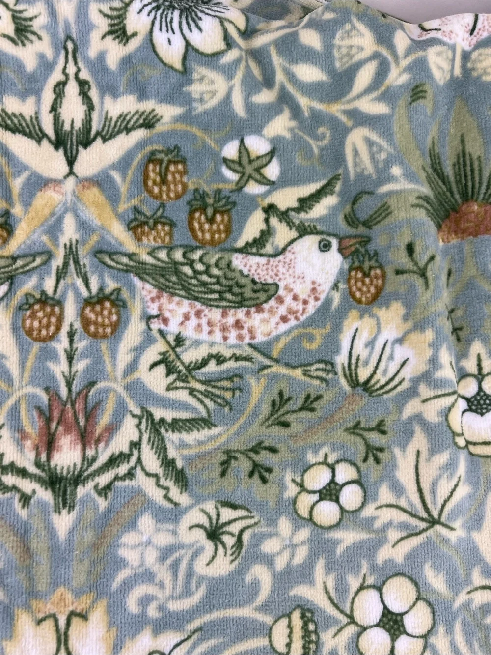 William Morris Co Bath Towels Strawberry Thief Green Velour 2 Pc Set NEW